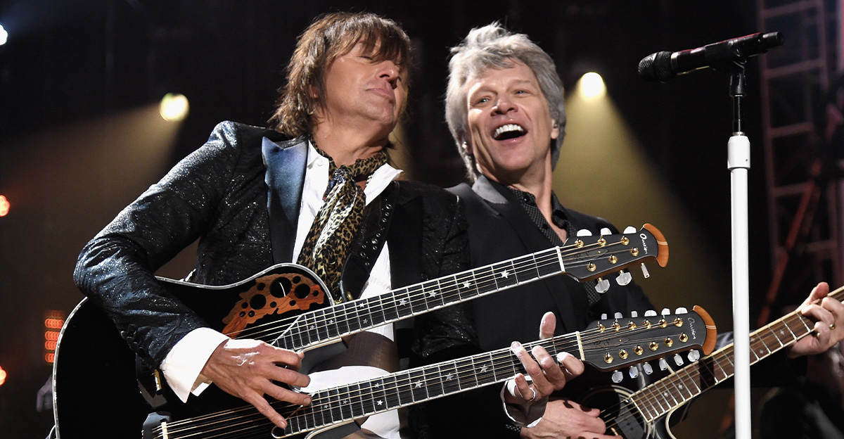 Inductees Richie Sambora and Jon Bon Jovi of Bon Jovi perform during the 33rd Annual Rock & Roll Hall of Fame Induction Ceremony at Public Auditorium on April 14, 2018 in Cleveland, Ohio.