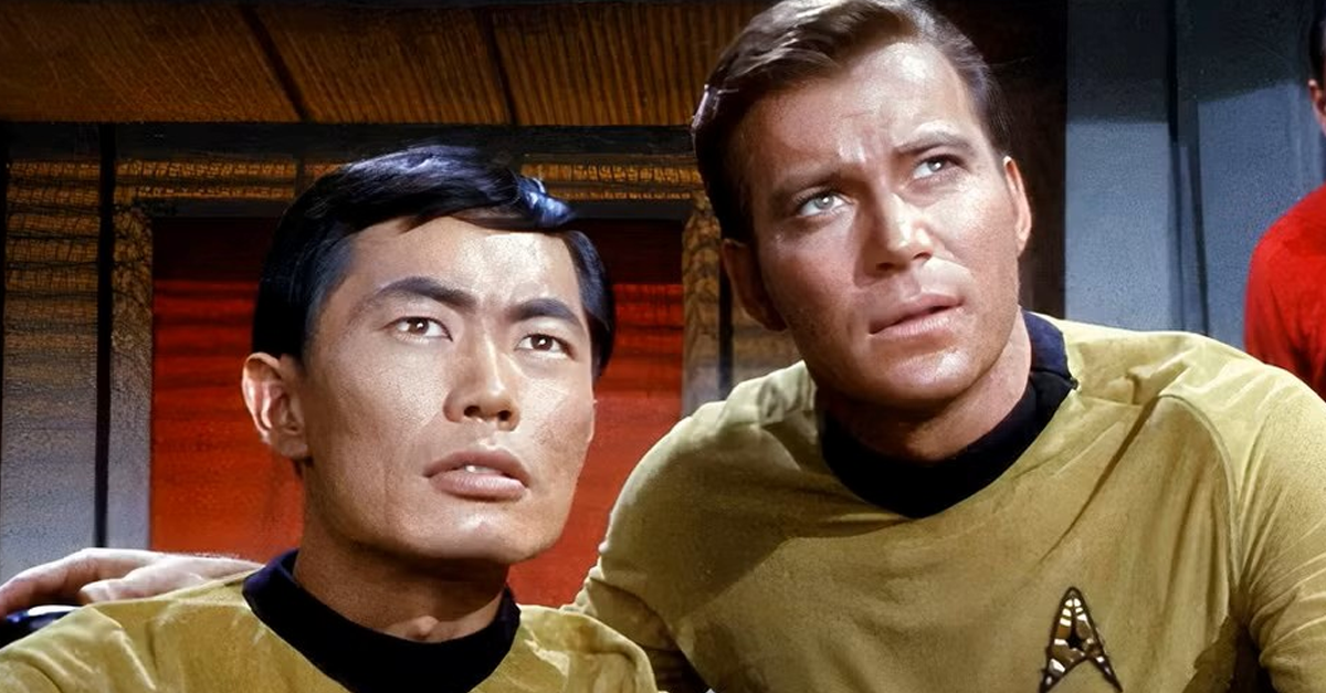 Screenshot of George Takei as Mr. Sulu and William Shatner as Captain Kirk on Star Trek (1966–1969)