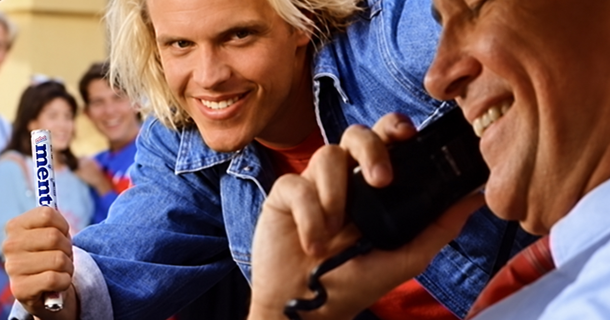 Two men in a Mentos commercial