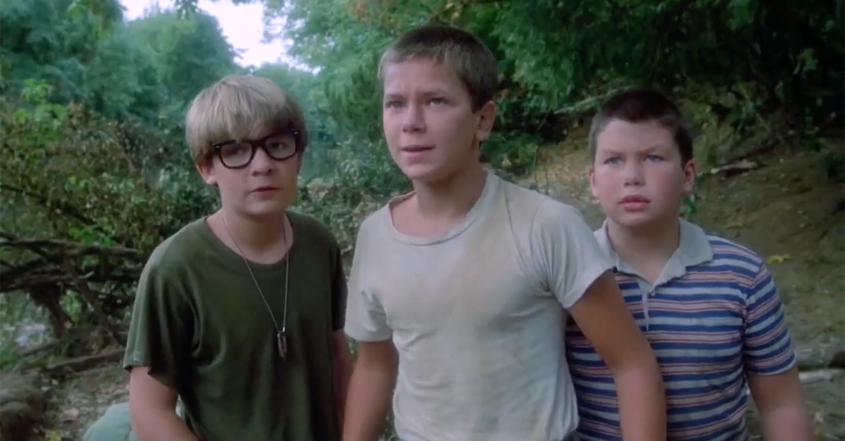 Three child actors in the forest, in Stand by Me