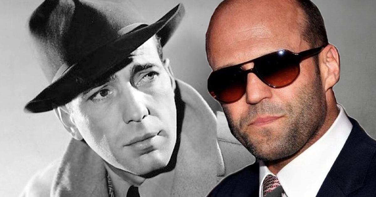Two-image collage of Humphrey Bogart and Jason Statham