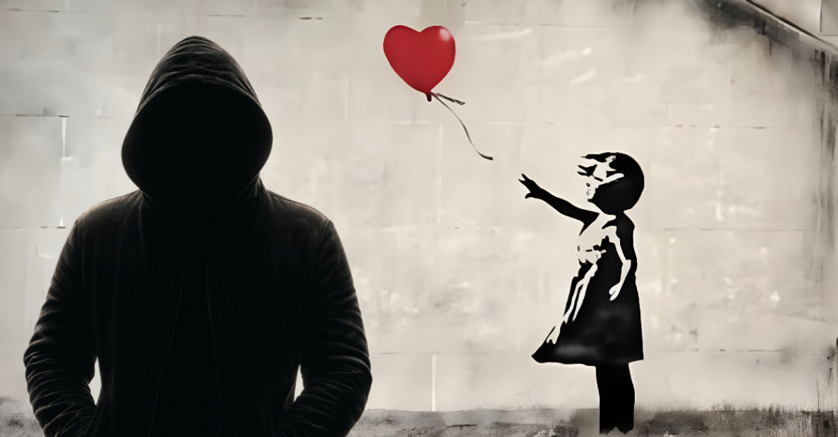Banksy Girl With Balloon, Man in silhouette