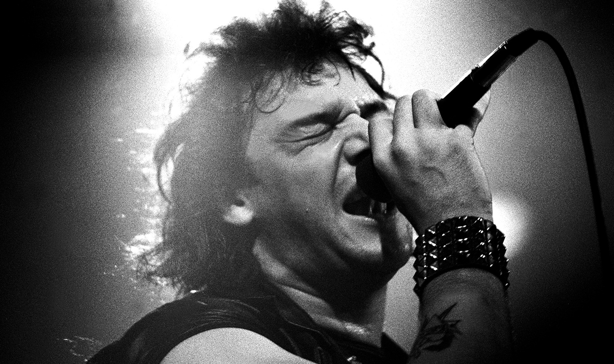 British heavy metal band Iron Maiden performs at Pointe East during their Killer World Tour, Lynwood, Illinois, June 26, 1981. Pictured is Paul Di'Anno.