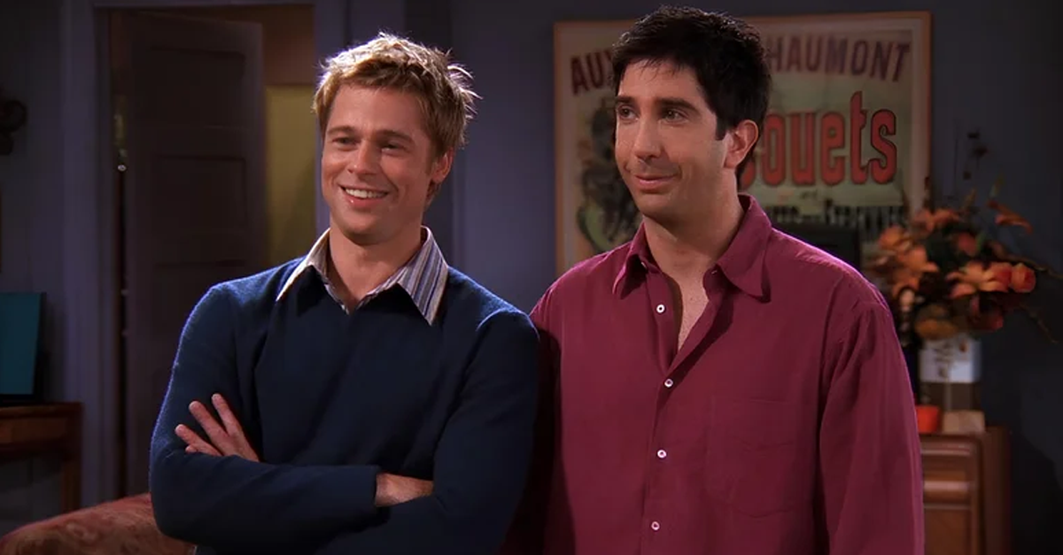 Screenshot from the television sitcom Friends (1994-2004), Brad Pitt in Cameo Appearance and David Schwimmer as Ross Geller