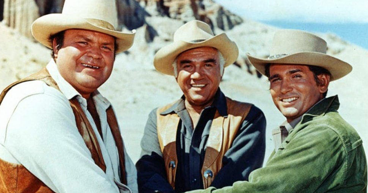 Actors Dan Blocker, Lorne Green, and Michael Landon in Bonanza TV series