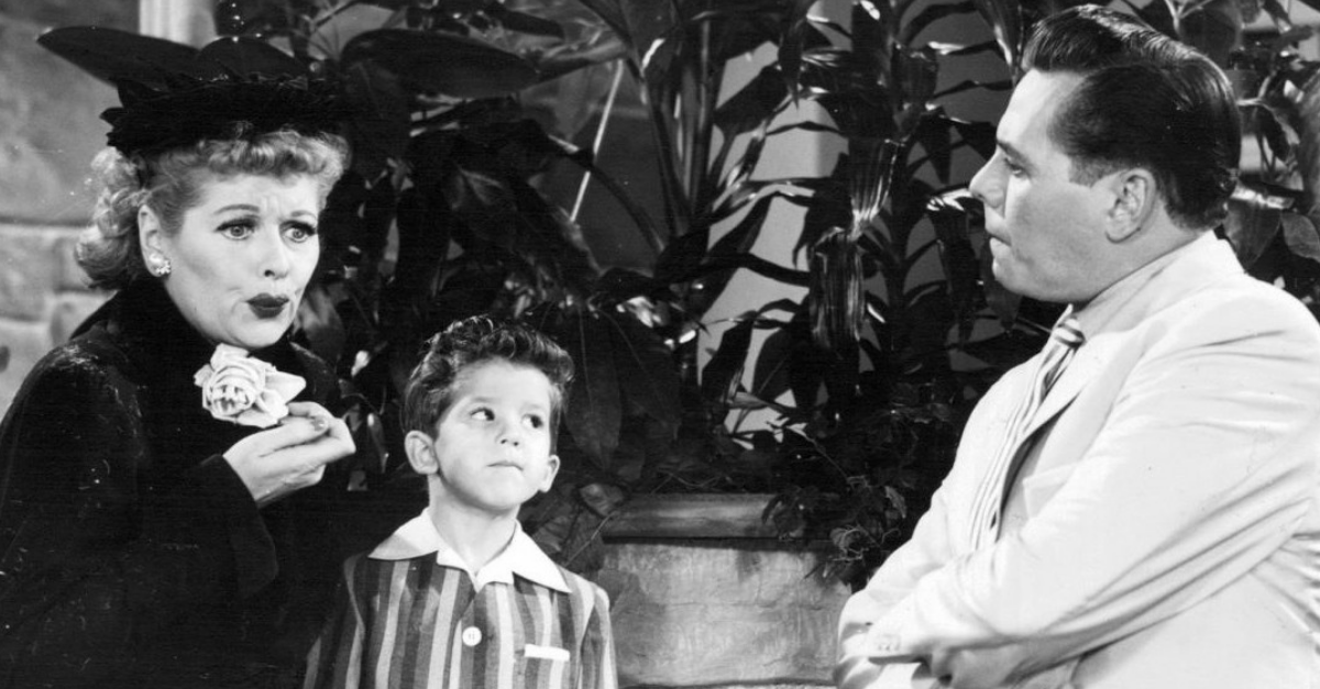 Photo of Lucille Ball, Richard Keith and Desi Arnaz from the television program I Love Lucy
