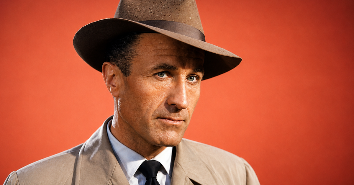Screenshot of actor Barry Morse as Lt. Philip Gerard in The Fugitive (1963-1967), with AI-generated background and colorization