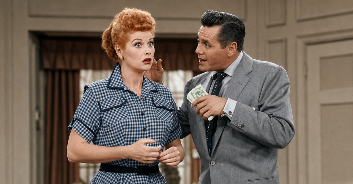 Screenshot of Lucille Ball and Desi Arnaz in I Love Lucy (1951-1957)