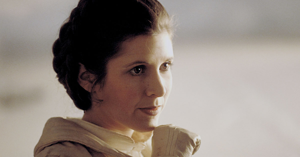 American actress Carrie Fisher on the set of Star Wars