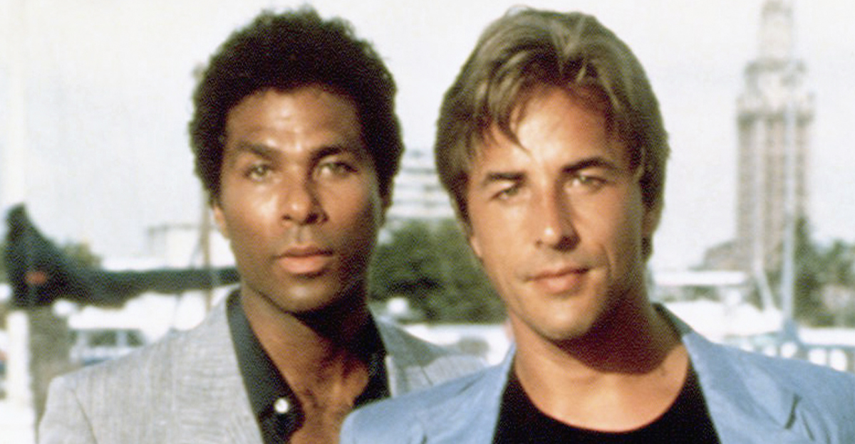 Actors Philip Michael Thomas and Don Johnson in 'Miami Vice', circa 1984.