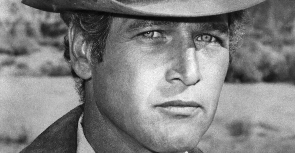 Paul Newman portrays the outlaw Butch Cassidy in the film Butch Cassidy and the Sundance Kid.