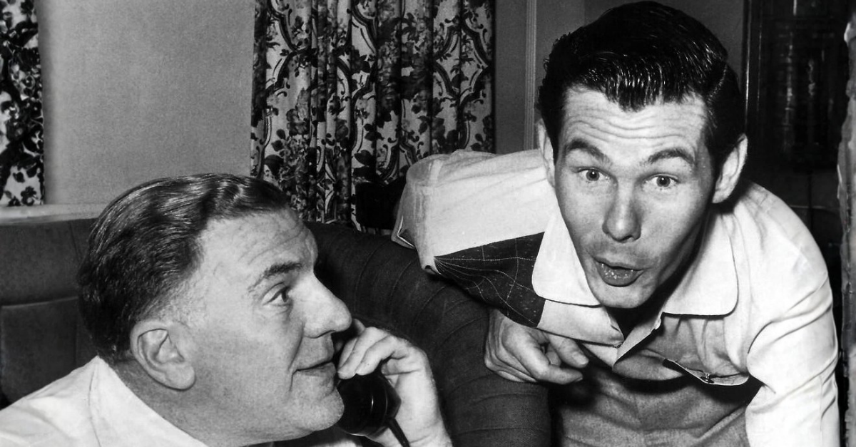 Photo of William Bendix and Johnny Carson from the television program The Johnny Carson Show
