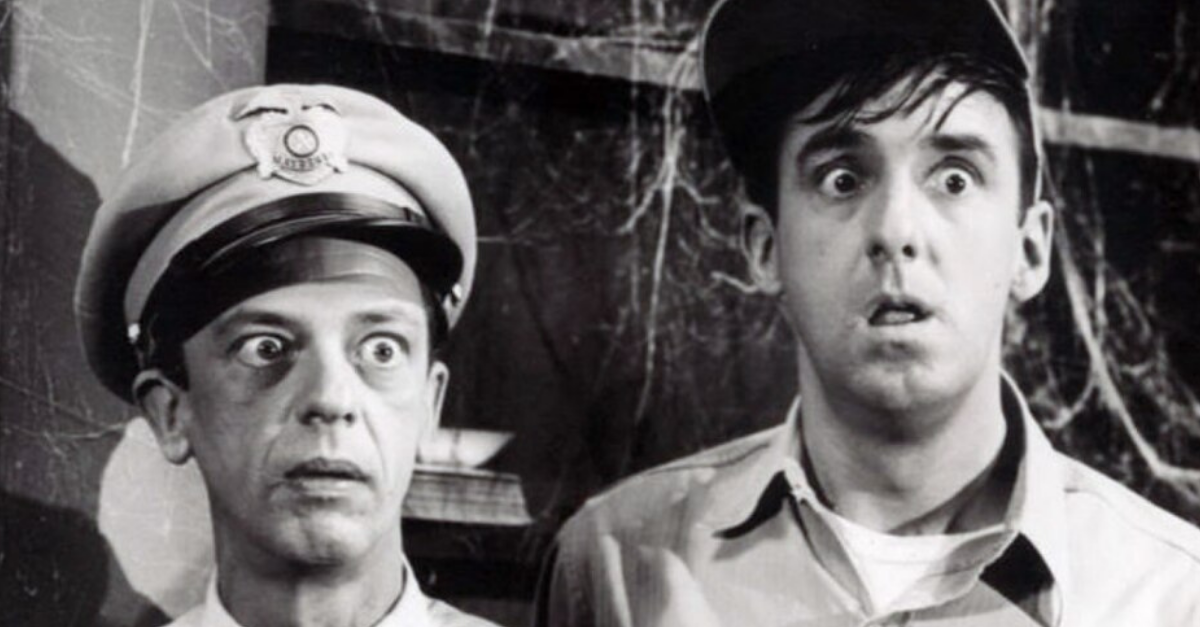 Pictured are Don Knotts (Barney Fife) and Jim Nabors (Gomer Pyle).