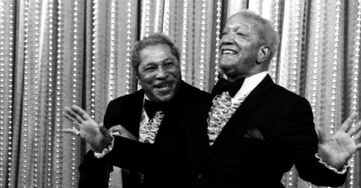 Photo of Redd Foxx as Fred Sanford and Don Bexley as his friend, Bubba, from the television show Sanford and Son
