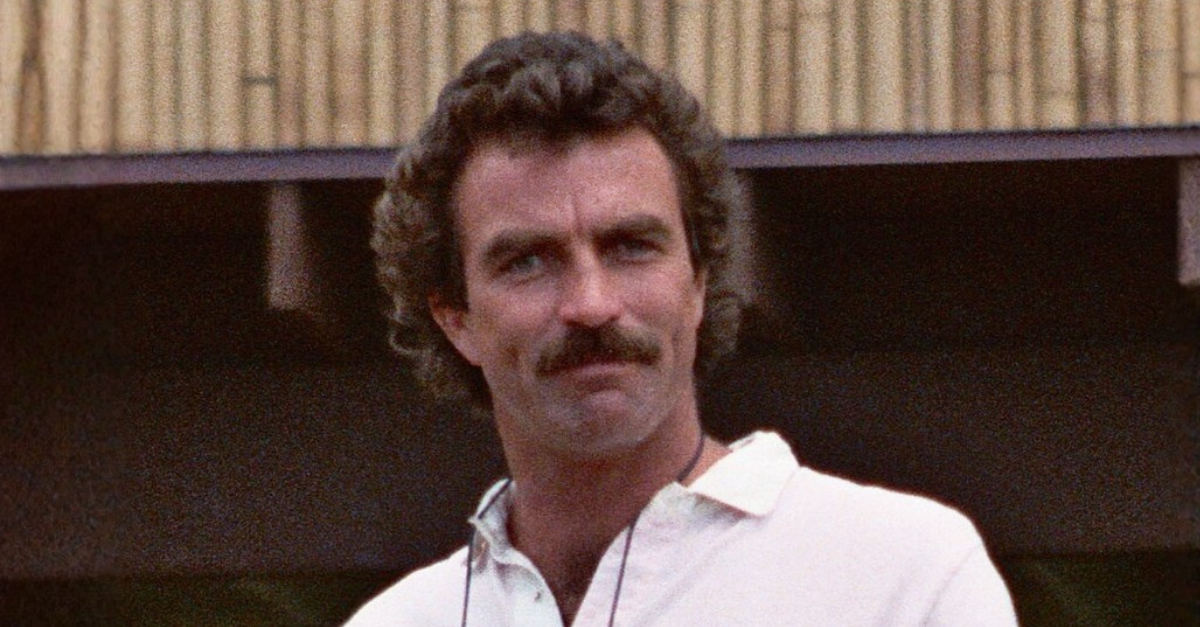 Tom Selleck, filming a scene for MAGNUM P.I.