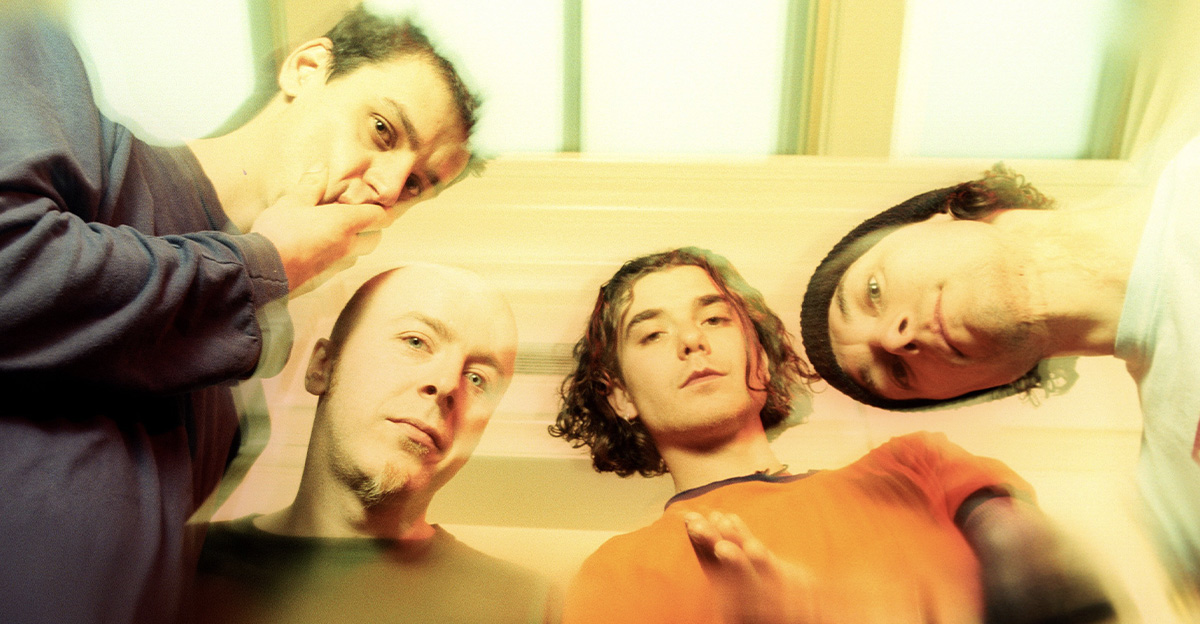 English alternative rock band Bush (L - R) bassist Dave Parsons, guitarist Nigel Pulsford, lead vocalist Gavin Rossdale and drummer Robyn Goodridge pose for an October 1994 portrait in New York City, New York.